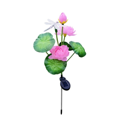 1 Piece Lotus and Dragonfly Pathway Lamp Rustic Plastic Outdoor Solar LED Ground Light in White/Pink