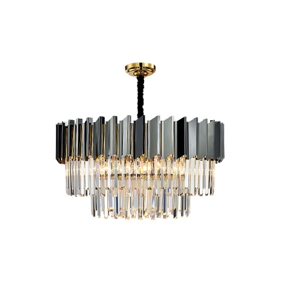 10/19/24 Lights Living Room Chandelier Post-Modern Black Suspension Pendant with Tiered Crystal Shade