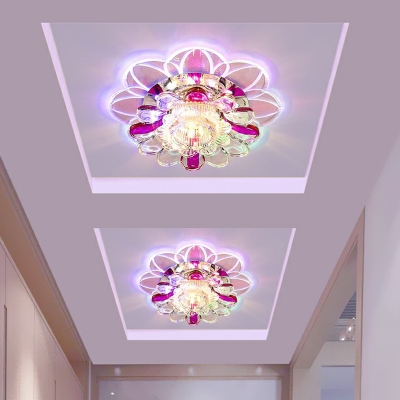 3/5w Modern Layered Flower Ceiling Light Clear and Amber Crystal Aisle LED Flush Mount in Warm/Blue/Pink Light