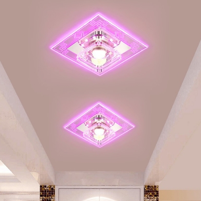 3/5w Square Flush Mount Lighting Contemporary Clear Crystal Foyer LED Ceiling Light in Warm/White/Multi-Color Light