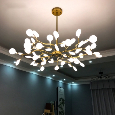 45 Bulbs Living Room Ceiling Light Modern Black/Gold Finish Chandelier with Leaf Acrylic Shade