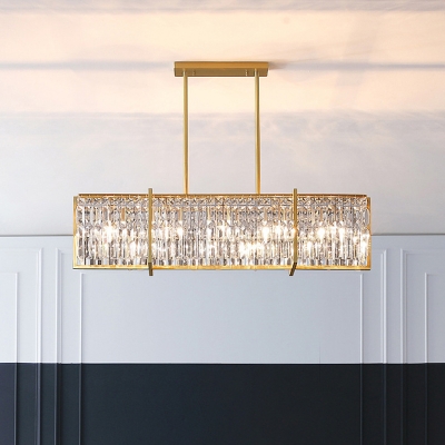 5 Heads Island Lighting Postmodern Rectangle K9 Crystal Prism Hanging Pendant in Gold