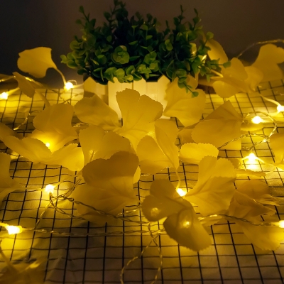 5 PCs Yellow Ginkgo Leaf LED Light Strip Decorative 10/20/40-Light Plastic Battery Festive Lamp, 6.5/9.8/19.6ft