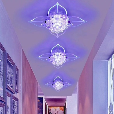 9/11w Petal LED Ceiling Light Fixture Contemporary Clear Crystal Corridor Flush Mount in Warm/Purple/Multicolored Light