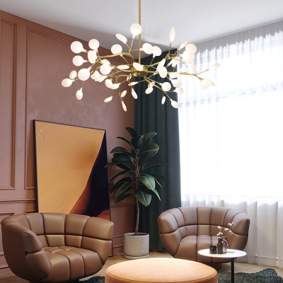 Acrylic Firefly Chandelier Lamp Modernist 30/45/54 Lights Pendant Light Fixture in Black/Gold