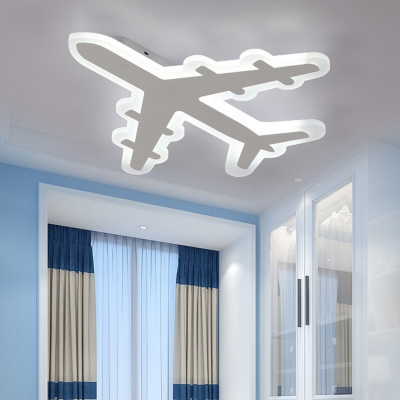 Airplane Boys Bedroom Ceiling Lighting Acrylic Cartoon Small/Large LED Flush Mount in Warm/White/3 Color Light