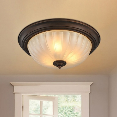 Black/Bronze Dome Flush Light Fixture Simplicity Frosted Fluted Glass 3-Bulb Bedroom Ceiling Lamp, Small/Medium/Large