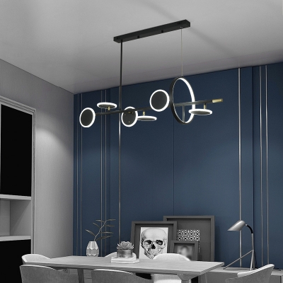 Black Circle LED Island Light Fixture Nordic Metal Suspension Lighting in 3 Color Light/Remote Control Stepless Dimming