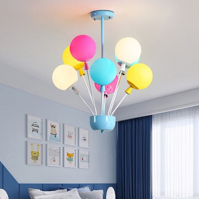 Blue Balloon/Balloon House Ceiling Light Cartoon 6/8 Heads Metal Semi Flush Chandelier in Warm/White Light
