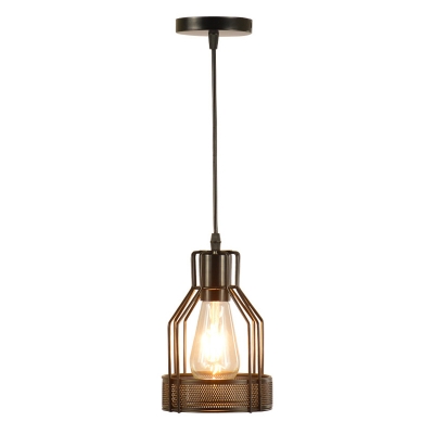 Bottle Frame Metal Pendant Lamp Industrial 1-Head Kitchen Cord-Hang/Rope Suspension Lighting in Black