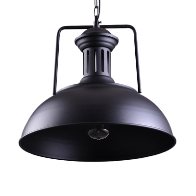 Bowl Iron Small/Large Hanging Lamp Nautical 1 Head Restaurant Ceiling Pendant with Vented Socket in Black/Black-White
