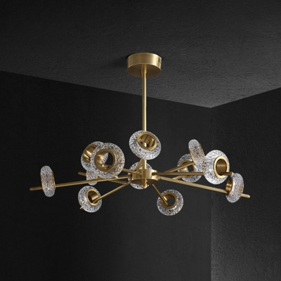 Brass Ring Chandelier Lamp Post-Modern Cut Crystal 8/12/18 Lights Living Room Ceiling Pendant Light