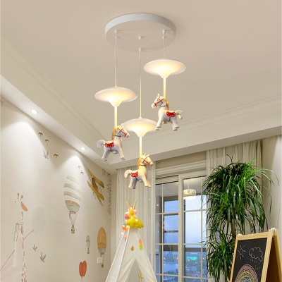 Cartoon 1/3/5-Light Pendant Lamp White Carousel LED Multi Hanging Light with Acrylic Shade