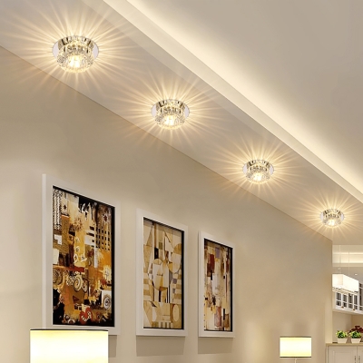 Chrome Bowl Shaped Ceiling Lighting Simple Clear Crystal LED Flush Mount Fixture in Warm/White/Multi-Color Light