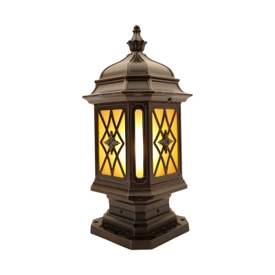 Coffee Finish Dome Post Lamp Traditional Beige Glass Pane Single Fence Pier Mount Light, 7