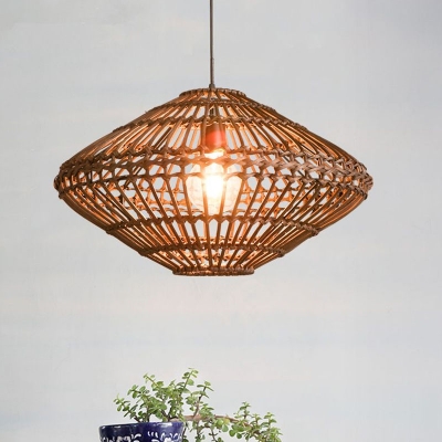Coffee Flying Saucer Pendant Lamp Country Style 1 Bulb Rattan Hanging Ceiling Light