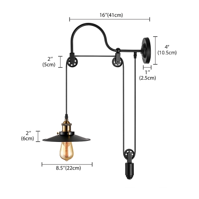 Conical Metal Shade Sconce Light Pulley Adjustable 1 Light Wall Light for Farmhouse Restaurant