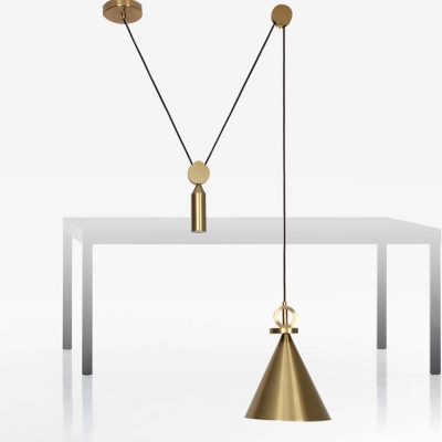 Conical Pulley Pendant Light Kit Postmodern Metal 1 Head Gold Plated Suspension Light, Small/Large