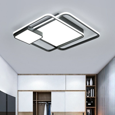 Contemporary LED Flush Mount Lamp Black Rectangular/Square Ceiling Light with Acrylic Shade, Warm/White/3 Color Light