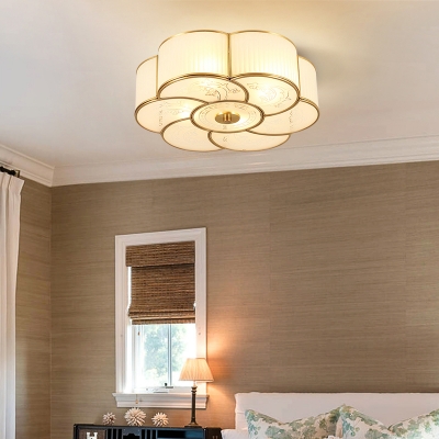 Flower Bedroom Flush Mount Lighting Traditional Frost Glass 3/4/6-Light Small/Medium/Large Brass Ceiling Light