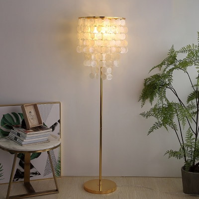 Gold 3 Lights Floor Lamp Coastal Shell Layer Standing Floor Light for Living Room