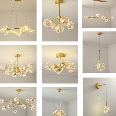 Gold Molecular LED Chandelier Modern 6/8/12 Lights Clear Glass Starry Hanging Pendant in Natural/3 Color Light