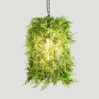 Green Dome Hanging Light Loft Wrought Iron 1 Head Cafe Suspension Lamp with Fake Moss Deco, 12