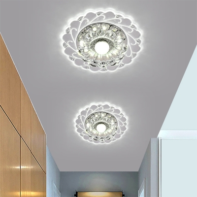 Hallway LED Ceiling Flush Light Modern Clear Flush-Mount Light Fixture with Spiral Flower Crystal Shade in Warm/White/Blue Light