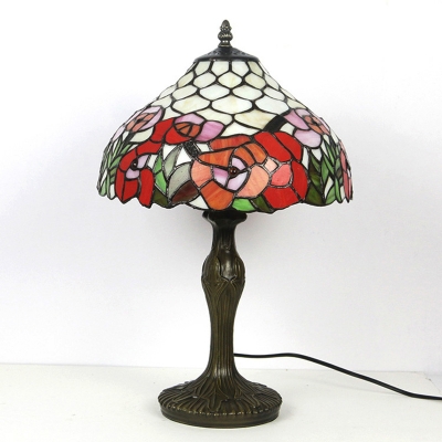 Handcrafted Glass Red Night Lamp Flower and Fishscale 1-Light Tiffany Table Lighting