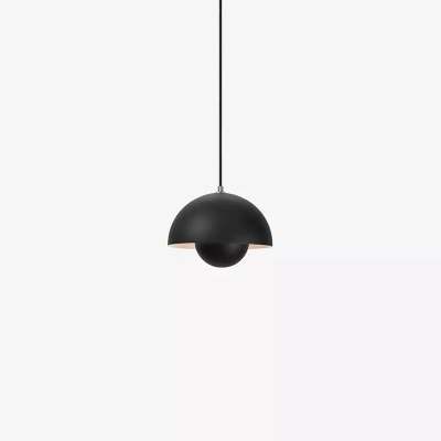 Hemisphere Living Room Suspension Light Metal Single-Bulb Macaron Hanging Pendant with Ball Shade Inner in Black/Grey/White