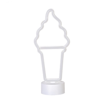Kid LED Mini Night Light White Ice Cream/Dolphin Shaped Battery Table Lamp with Acrylic Shade