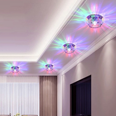 Lotus Living Room LED Ceiling Lamp Clear Crystal Flush Mount Recessed Lighting in Warm/White/Multi-Color Light, 3/5w