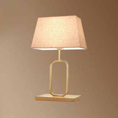 Minimalist Trapezoid Night Lamp Fabric 1-Head Living Room Table Lighting with Rectangle Stand in Gold