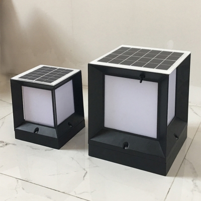 Modern Cubic Solar Post Lighting Aluminum Courtyard LED Path Lamp in Black, 6