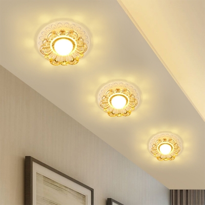 Modern Flower Blossom Flush Light Clear Crystal Corridor LED Ceiling Flushmount Lamp in Warm/White Light