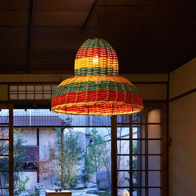 Multicolored Globe/Gourd/Tapered Hanging Light South East Asia Single-Bulb Rattan Ceiling Light Fixture