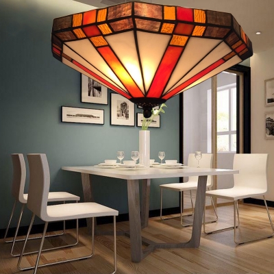 Orange Single Ceiling Light Fixture Mission Handcrafted Stained Glass Tapered Flush Mount Lamp
