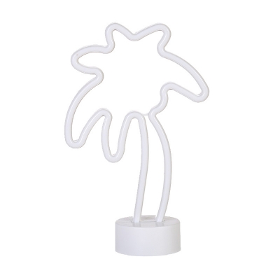 Palm Tree Small Night Light Cartoon Plastic Kids Bedroom LED Table Lamp in White