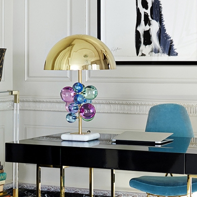Postmodern Dome Night Light Metal 1 Head Living Room Table Lamp with Purple/Clear Crystal Ball Decor