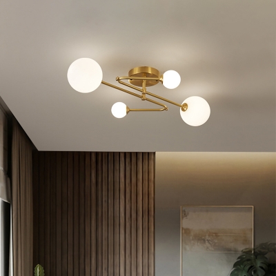 Postmodern Novelty Bubble Ceiling Light Opal Glass 4/6/9-Head Living Room Semi Flush Mount Chandelier in Gold