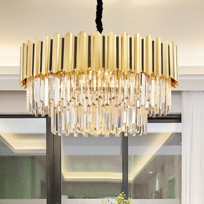 Prismatic Optical Crystal Tiers Chandelier Postmodern 8/10/24-Light Gold Finish Hanging Lamp for Dining Room