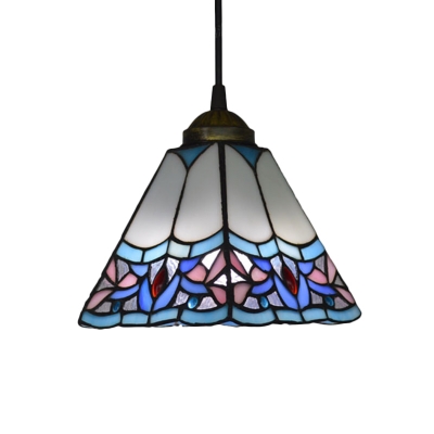 Pyramid Cut Glass Pendulum Light Craftsman Single Bronze/Black/White Pendant Lamp with Flower Edge
