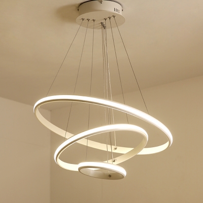Round Aluminum LED Hanging Pendant Minimalist 3-Head White Small/Medium/Large Chandelier in Warm/White Light