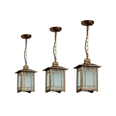 Single Sandblasted Glass Drop Pendant Traditional Black/Bronze Lantern Outdoor Ceiling Light, Small/Medium/Large