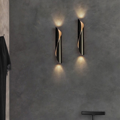 Spiral Aluminum Flush Mount Wall Light Postmodern 2-Light Black/White Wall Sconce Lighting for Living Room