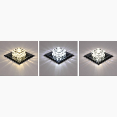 Square Mini Flush Mount Recessed Lighting Decorative Crystal Clear/Black/Tan LED Ceiling Light in Warm/White Light/Third Gear
