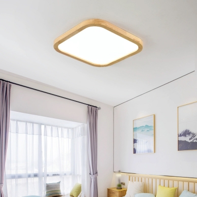 Ultrathin Round/Square Wood Ceiling Lamp Minimalist Beige Small/Medium/Large LED Flush Mount in Warm/White Light