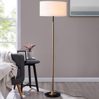 White/Flaxen Drum Floor Standing Lamp Simple Fabric 1-Light Living Room Reading Floor Light