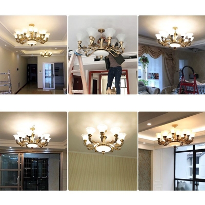 Wide Flared Ceiling Suspension Lamp Modern Semi-Opaque Glass 6/8/15 Lights Gold Chandelier