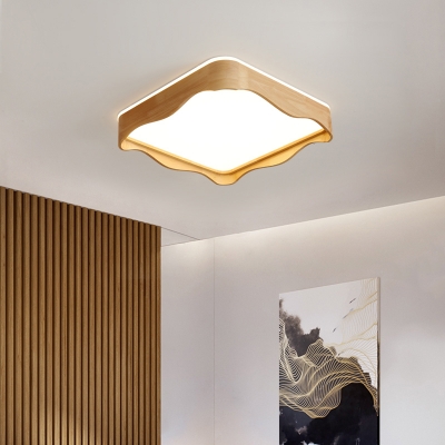 Wood Wavy Square/Rectangle Flushmount Creative Minimalist Medium/Large LED Ceiling Flush Mount Light in Warm/White/3 Color Light